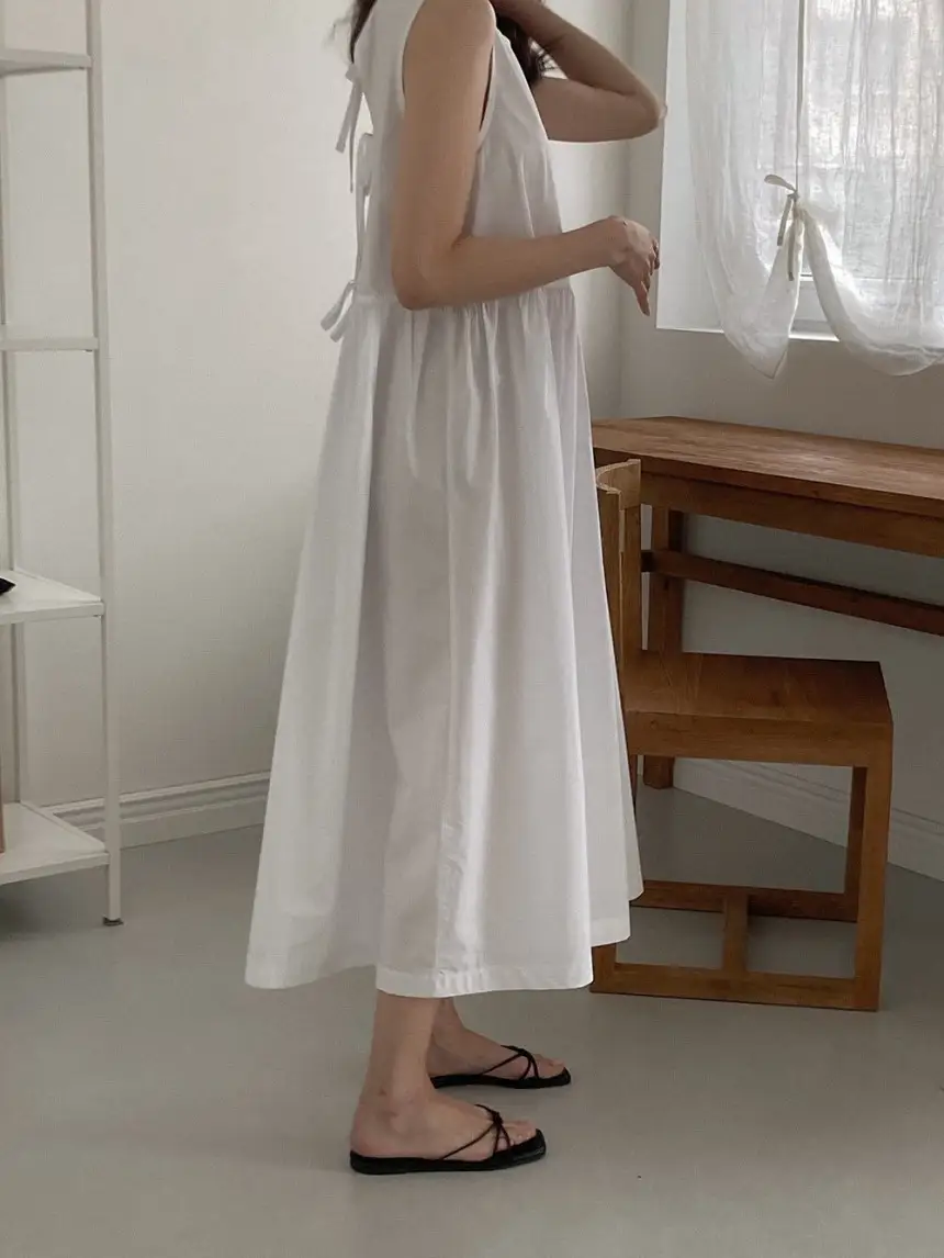 프렌치 감성 끈 장식 민소매 원피스 상세 이미지 4