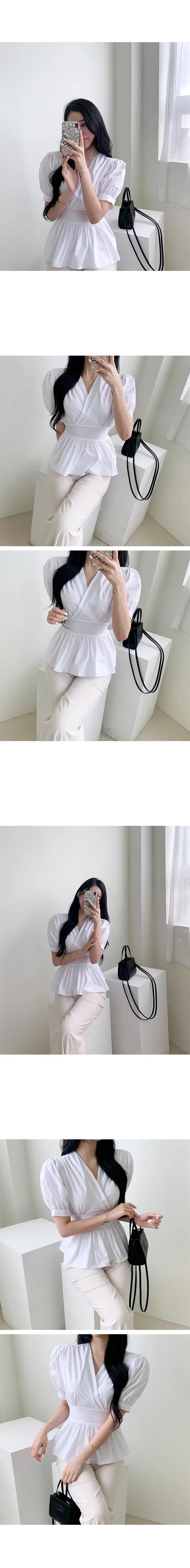 여성용 V넥 퍼프소매 수입 블라우스 상세 이미지 2