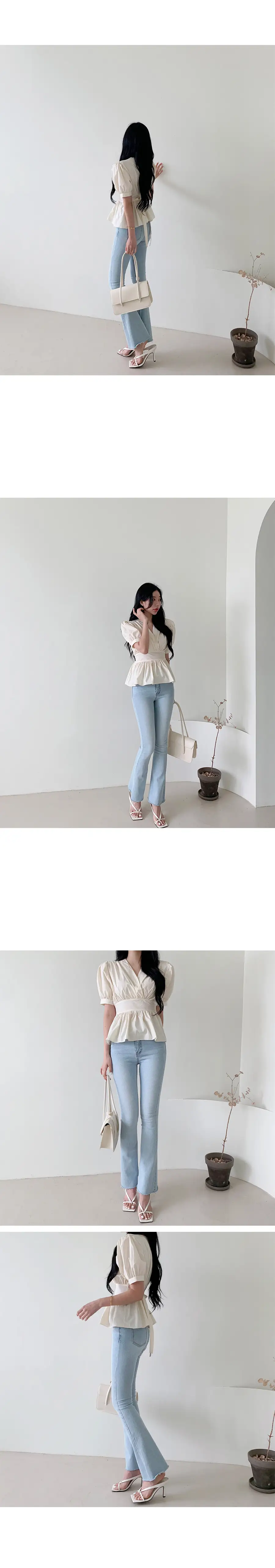 여성용 V넥 퍼프소매 수입 블라우스 상세 이미지 4