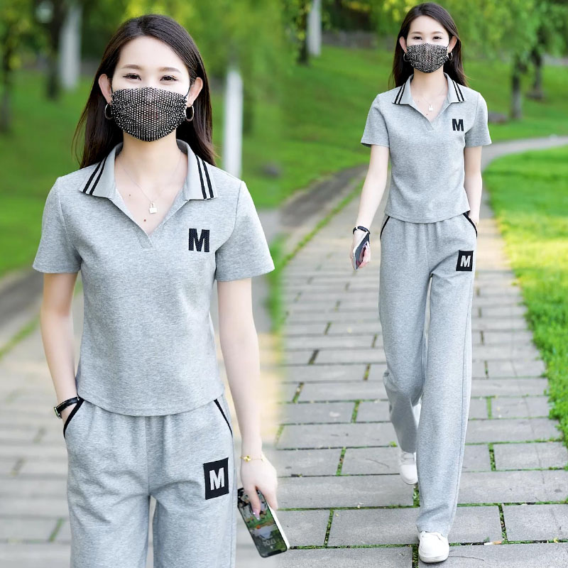 RY70063# 高含棉休闲运动套装女2026夏季新款时尚减龄短袖长裤两件套
