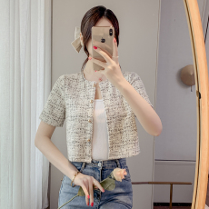 批发实拍法式小香风高级感短袖T恤2024夏季新款薄款洋气开衫上衣