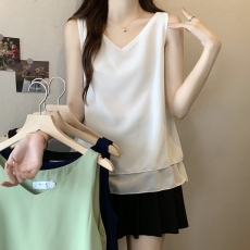 批发实拍胖妹妹宽带v领吊带双层雪纺衫夏季外穿打底衫内搭<b class='q'>宽松</b>上衣