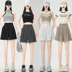 批发实拍西装<b class='q'>短裤</b>女a字宽松夏2026新款高腰遮肉显瘦黑色薄款五分阔腿