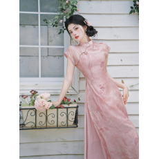 批发实拍 少女粉色薄纱草木染天丝<b class='q'>改良</b><b class='q'>旗袍</b>+吊带裙上架+40