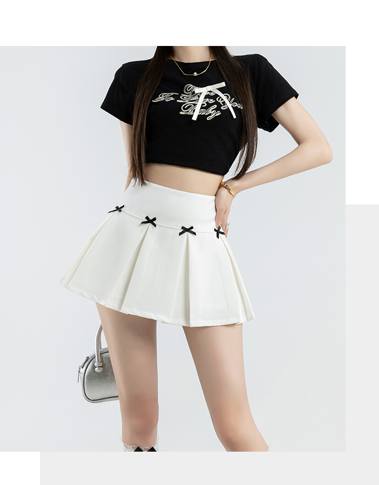 实拍甜辣少女心蝴蝶结饰百褶裙防走光学院风a字裙女团热舞半身裙