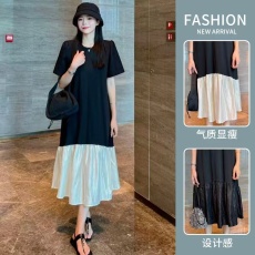 批发2026夏季新款韩版宽松法式拼接鱼尾高级感<b class='q'>外出</b>中长哺乳连衣裙