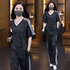 批发实拍2026夏季新款休闲时尚<b class='q'>运动服</b>套装胖mm遮肉减龄<b class='q'>显瘦</b>两件套宽松