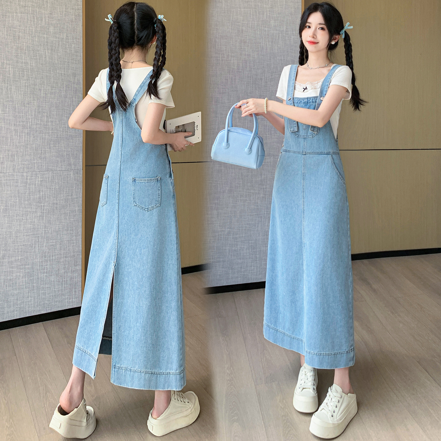 LN29743# 韩版新款牛仔连衣裙女夏装梨型身材多巴胺小个子港风背带裙