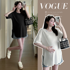 批发实拍 2026孕妇装夏装新款V领短袖T恤 韩版宽松时尚孕妈休闲<b class='q'>上衣</b>