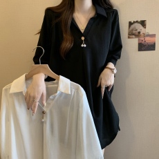 批发大码女装2026年夏装新款胖mm简约V领显瘦遮肚子纯色上衣宽松T恤潮