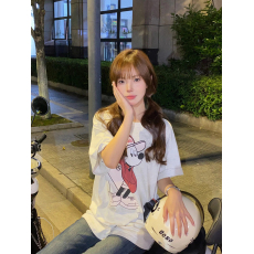 批发直播质量 21支200克精梳紧密100棉后包领插袖<b class='q'>t</b><b class='q'>恤</b>2024卡通<b class='q'>米奇</b>印花