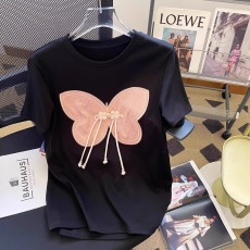 批发黑色刺绣立体装饰短袖t恤女夏季大码胖mm新中式国风百搭宽松上衣