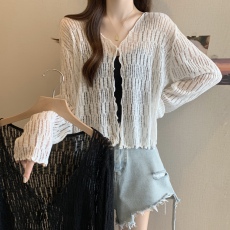 批发实拍~大码胖mm防晒针织开衫夏季短款镂空外搭薄款披肩空调衫外套