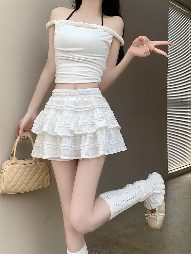 Plus size ballet style sweet cake fluffy high waist skirt for women summer new black fashion anti-exposure skirt