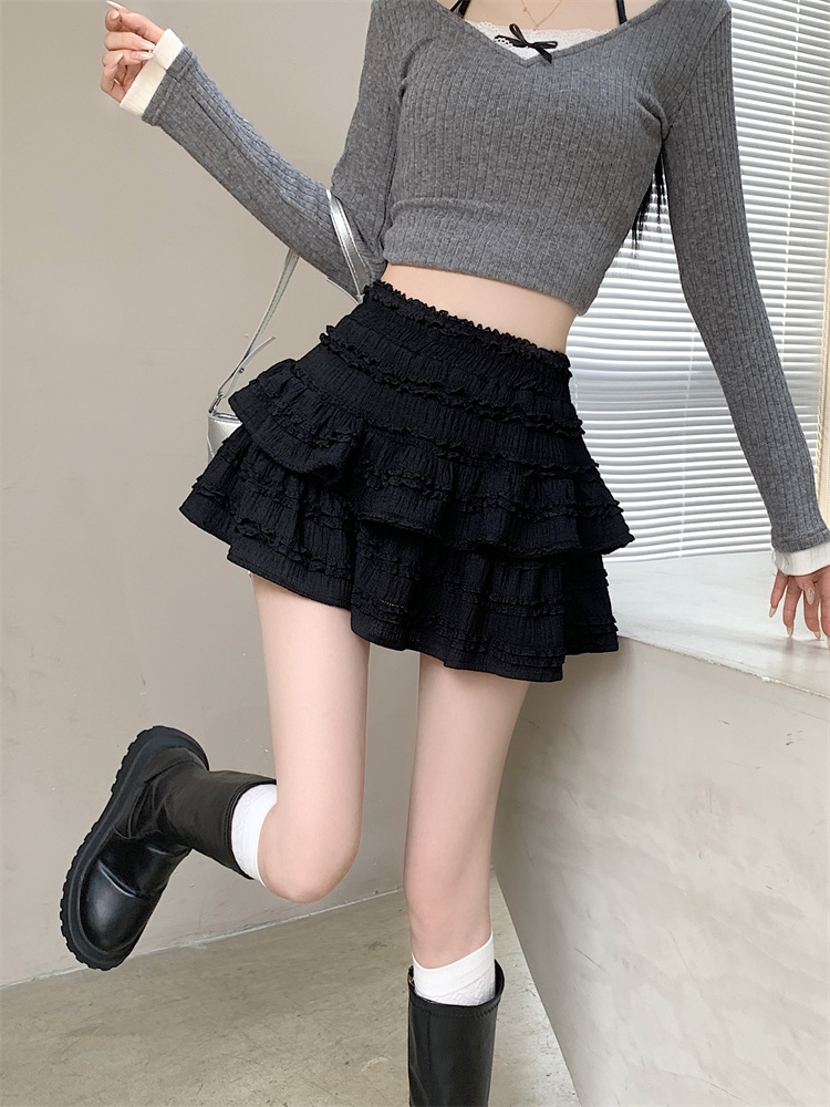 Plus size ballet style sweet cake fluffy high waist skirt for women summer new black fashion anti-exposure skirt