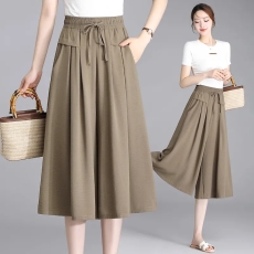 批发冰丝阔腿七分<b class='q'>裤</b>女2024夏季新款高腰垂感韩版休闲<b class='q'>裤</b>宽松薄款裙<b class='q'>裤</b>女