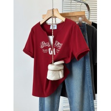 批发实拍2026夏<b class='q'>装</b>新款胖mm大码女休闲百搭假两件字母印花短袖T恤