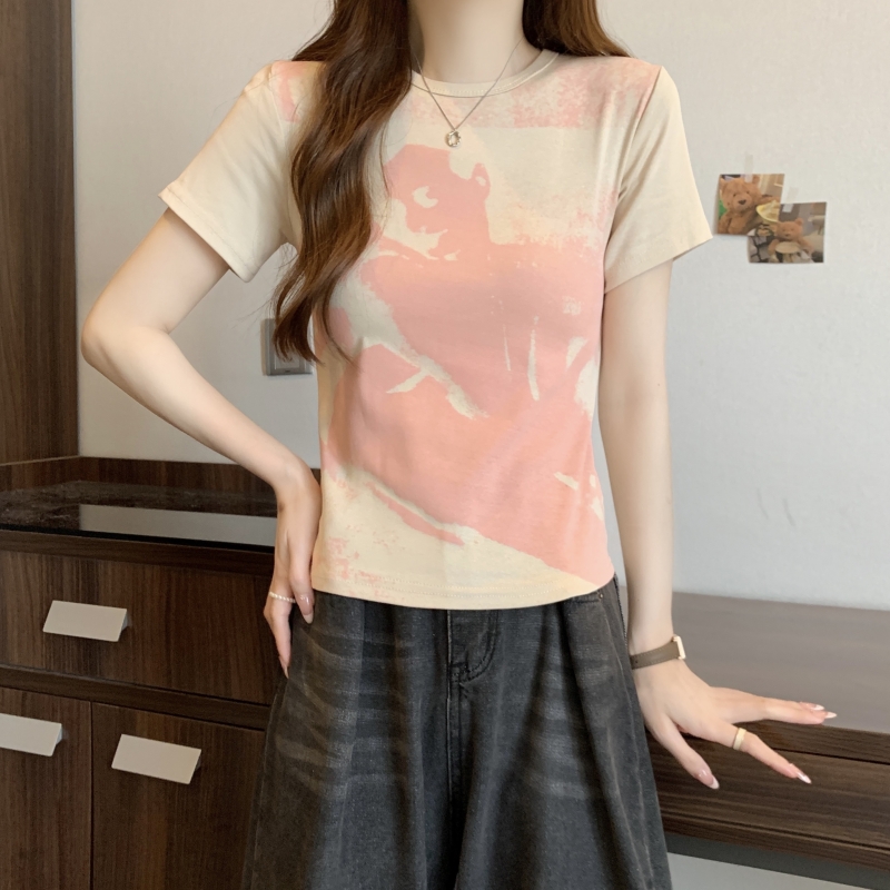 PF9181#夏装印花短袖T恤女修身女裝貨源服裝批發