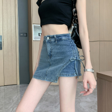 批发实拍实价~不规则抽绳牛仔短裙女夏季新款设计感高腰裙裤a字<b class='q'>半身裙</b>