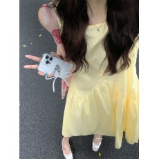 批发实拍实价#法式气质无袖背心<b class='q'>连衣裙</b>淡黄色女夏季甜美减龄a字长裙