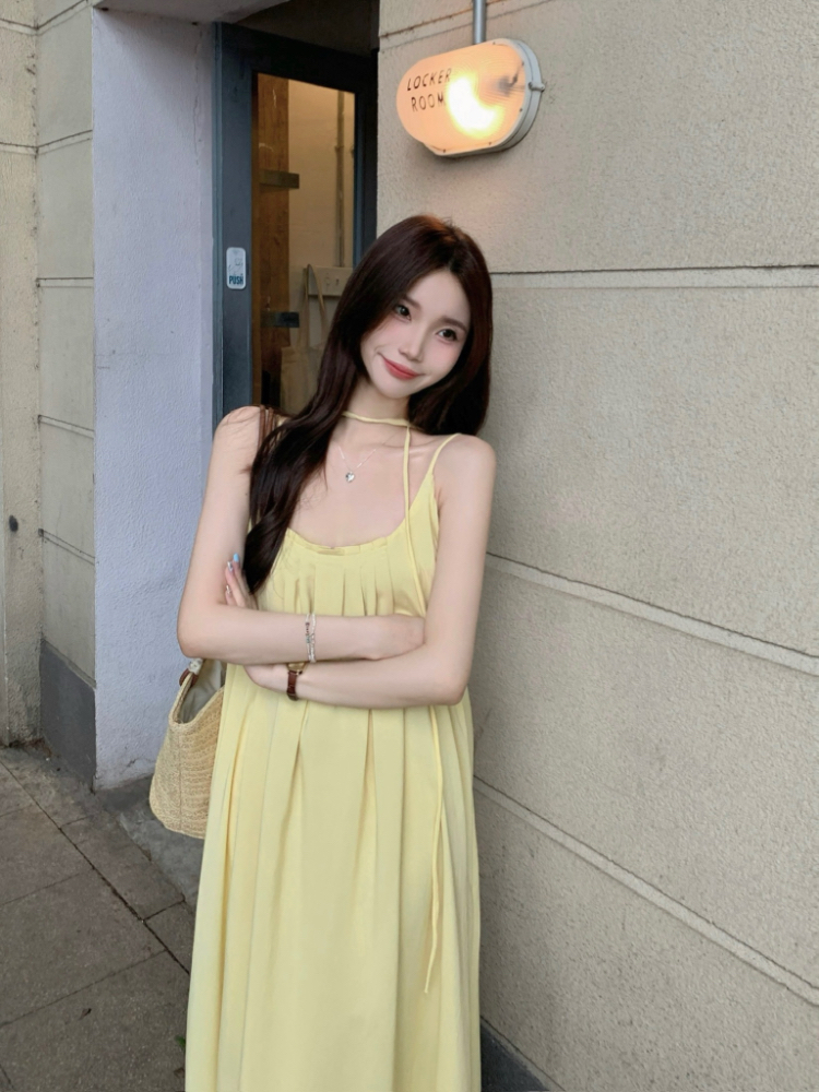 실사 정가 프랑스식 부드러운 바람 슬립 여성 드레스 휴가 치마 루즈핏 연령 감소 A라인 스커트 길다 치마