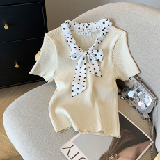 批发实拍 大货2026夏季新款设计感波点蝴蝶结领带修身<b class='q'>T</b><b class='q'>恤</b>冰丝针织衫<b class='q'>女</b>