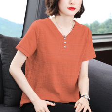 批发2026新款棉麻<b class='q'>短袖</b><b class='q'>衬衫女</b>春宽松遮肚大码纯棉休闲衬衣翻领上衣