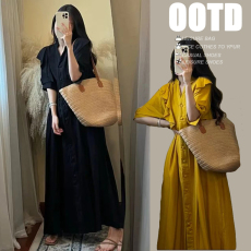 孕妇装夏季新款日韩系纯色简约荷叶边排口大裙摆慵懒风连衣裙