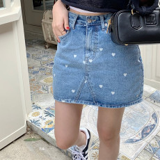 批发现 洋气高腰爱心印花防走光牛仔半身<b class='q'>裙裤</b>