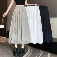 批发实拍美式慵懒运动风宽松花苞半身裙女街头灰色松紧腰蓬蓬裙中长裙