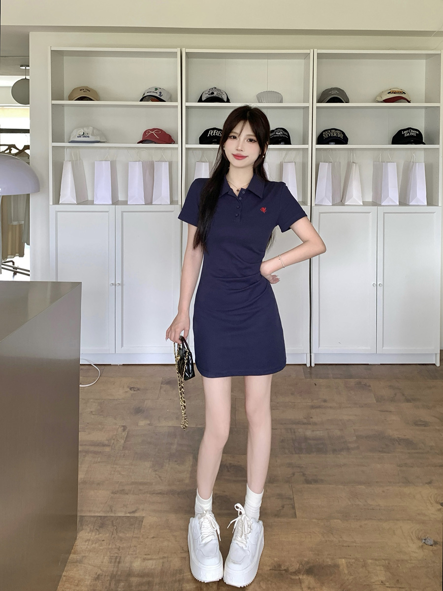 실사 빅 사이즈 여름 패션 새로운 poio 칼라 자수 연령 감소 패션 운동 바람 슬림해 보이는 드레스