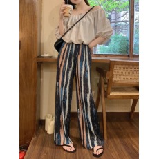 批发<b class='q'>外贸</b><b class='q'>大码</b>女装轧染条纹阔腿裤女压褶风格新款设计感休闲裤复古风