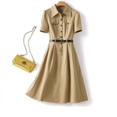 批发工装<b class='q'>衬衫</b>裙女短袖中长款2026夏季新款休闲收腰显瘦气质连衣裙