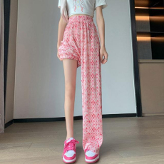 批发外贸原版大码女装粉色<b class='q'>碎花</b><b class='q'>阔腿裤</b>女压褶风格新款轧染高腰拖地<b class='q'>裤</b>