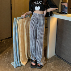 批发<b class='q'>外贸</b>原版<b class='q'>大码</b>女装格子阔腿裤女高腰垂感拖地裤百搭宽松休闲直筒裤