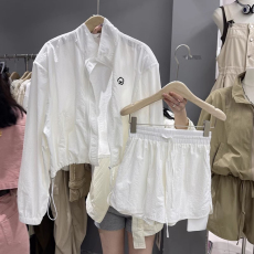 批发官图休闲运动套装女夏季薄款2026新款宽松防晒衫短裤跑步服两件套