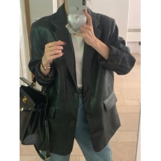批发实拍 帅酷<b class='q'>休闲</b> 气质pu皮质西装 宽松男朋友风皮衣外套上衣