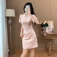 批发夏季小香风连衣裙新中式复古改良<b class='q'>旗袍</b>裙盘扣提花国风a字裙子