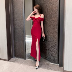 批发宴会2025晚礼服端庄大气高贵优雅性感开叉长款吊带<b class='q'>一字肩</b>礼服长裙