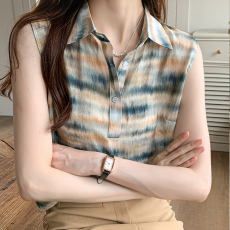 批发实拍洋气豹纹夏季坎肩背心女外穿衬衫无袖雪纺打底衫内搭上衣