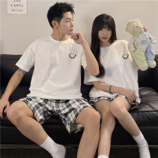 批发情侣双短睡衣女夏季新款仿棉短袖高级感可外穿男士家居服三件<b class='q'>套装</b>