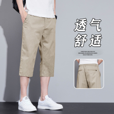 批发实拍2024夏季薄款冰丝锦棉七分休闲短裤男<b class='q'>韩</b>版百搭修身弹力7分裤