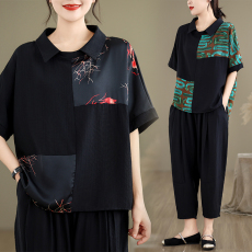 批发实拍夏季<b class='q'>雪纺</b>宽松大码胖mm休闲遮肉显瘦上衣休闲哈伦七分裤两件套