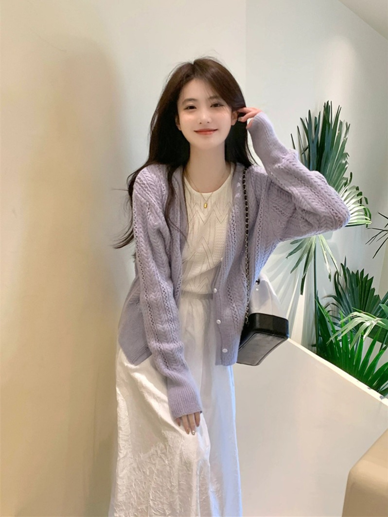 빈 뜨개질 카디건 여자 봄과 가을 새로운 여가 와일드 한 부서 단색 착용 느슨한 자외선 차단제 외투 맨위