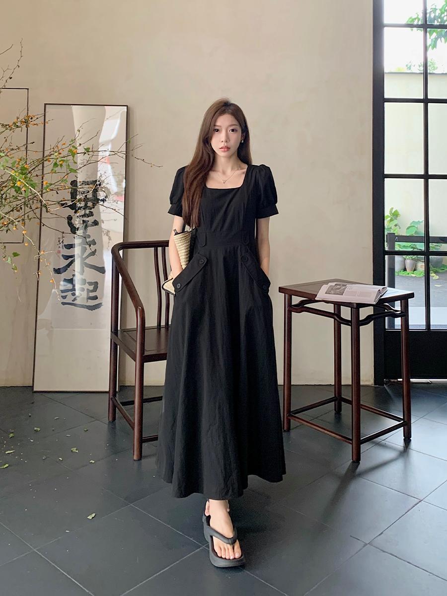 실제 촬영 큰 사이즈 여성 의류 캄파넬라 세과 프랑스어 기질 지방 mm 짧은 소매 드레스 슬림 피트 달콤한 부드러운 드레스