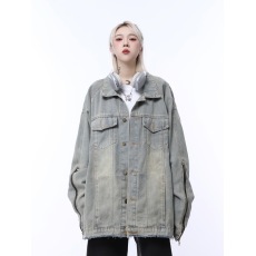 批发大码水洗复古黄泥牛仔外套男夏季美式高街拉链牛仔衣褂子工装夹克