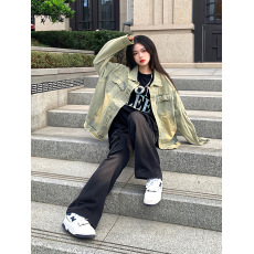 批发大码水洗复古黄泥牛仔外套男夏季美式高街拉链牛仔衣褂子工装夹克