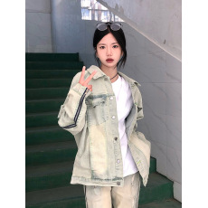 批发大码水洗复古黄泥牛仔外套男夏季美式高街拉链牛仔衣褂子工装夹克