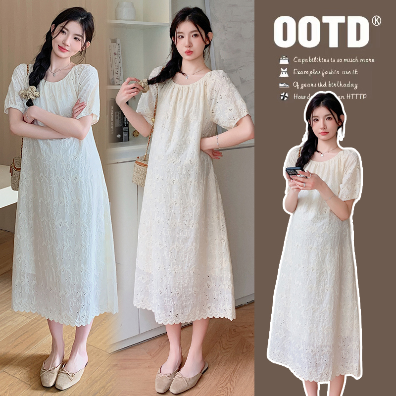 실사 임산부 여름 새로운 자수 드레스 트렌디 엄마 고급 센스 요정 연령 감소 품격 슬림해 보이는 롱 스커트