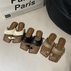 批发法式平底细带编织凉鞋仙女鞋子2024<b class='q'>夏</b>季交叉沙滩软底旅游罗马拖鞋